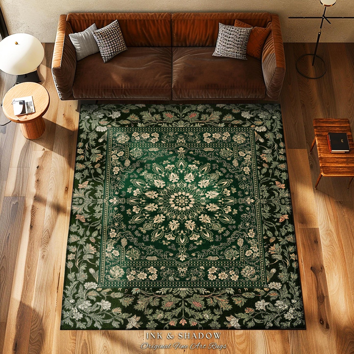Mystic Dark Green Ornate Area Rug | Traditional Design Accent Rug Deep Emerald Living Room Baroque Gothic Dark Mystic Bedroom Decor Boho |