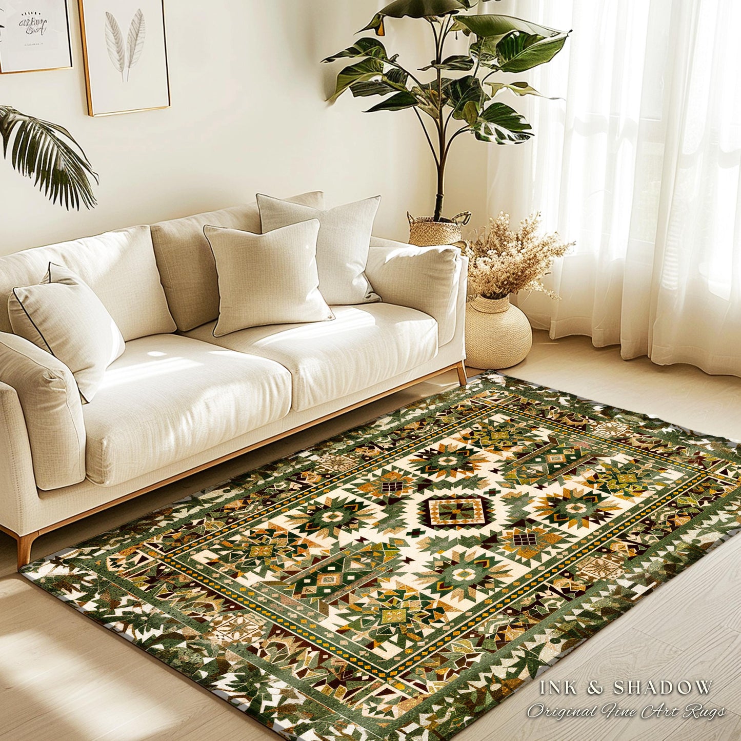 Desert Inspired Accent Rug | Warm Neutral Pattern Modern Boho Look Earthy Interior Soft Lines Muted Color Area Rug Faded Midcentury Appeal