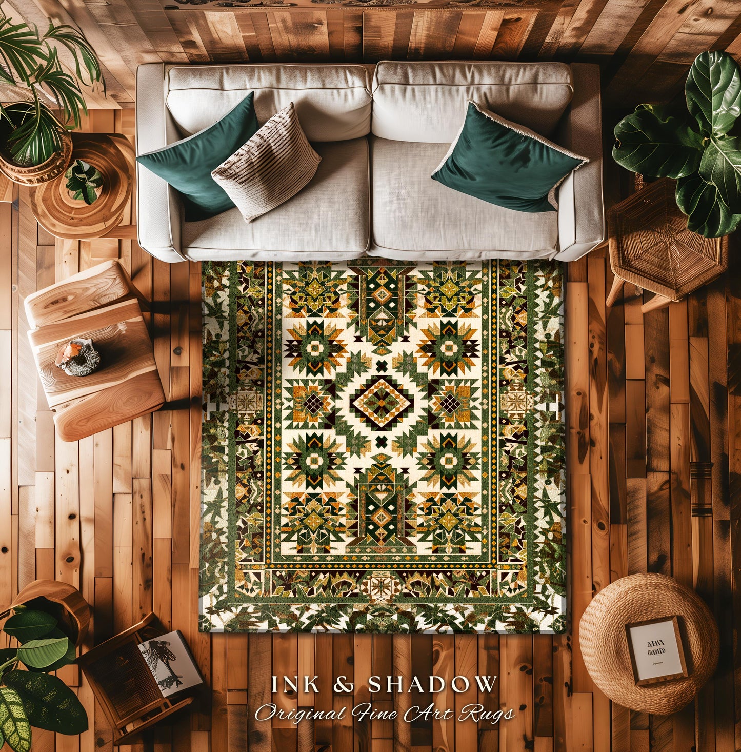 Desert Inspired Accent Rug | Warm Neutral Pattern Modern Boho Look Earthy Interior Soft Lines Muted Color Area Rug Faded Midcentury Appeal