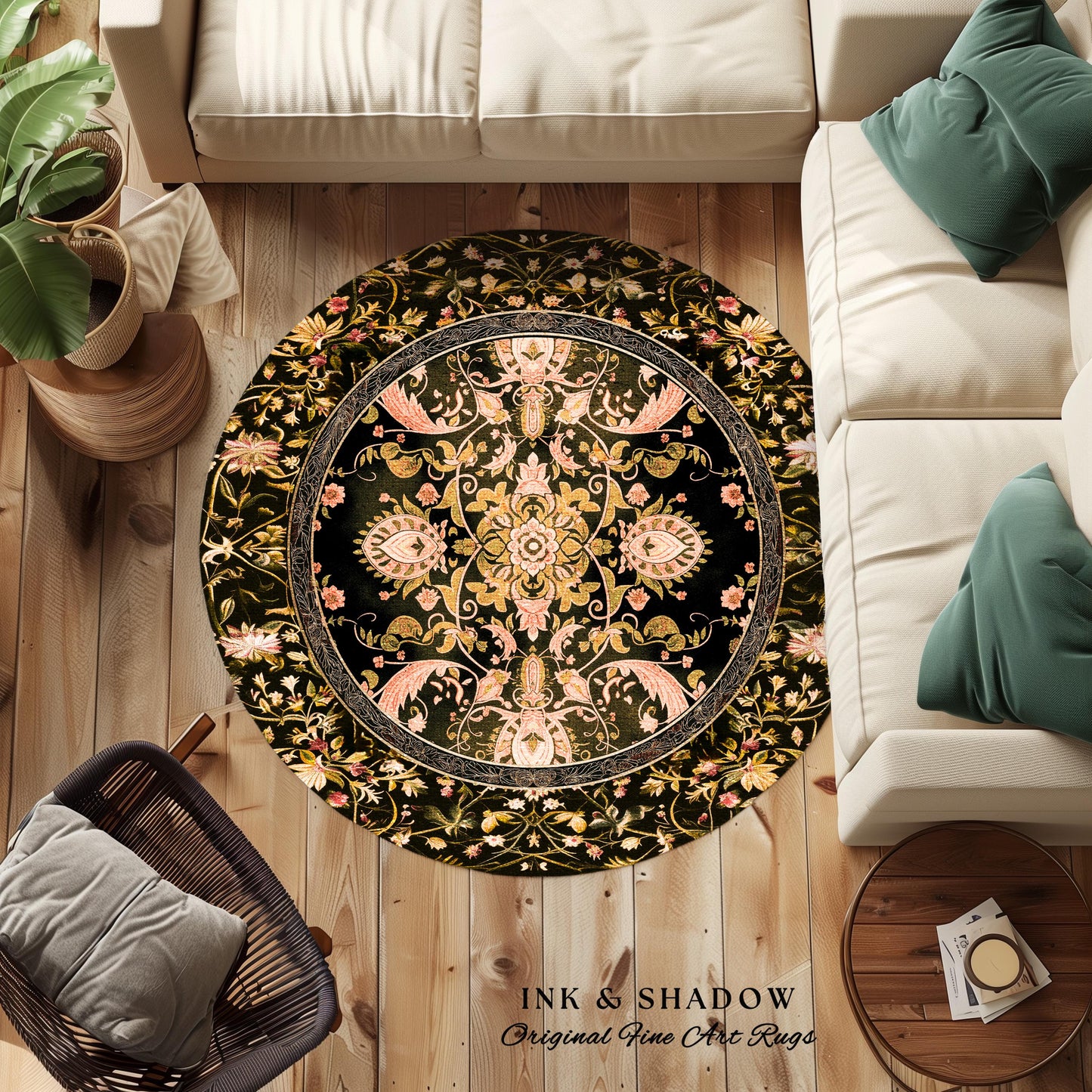Modern Royal Aesthetic Area Rug | Ethereal Florals Pastel Whimsical Cottagecore Trendy Dark Academia Home Accent Rug Bohemian Retro Art Deco
