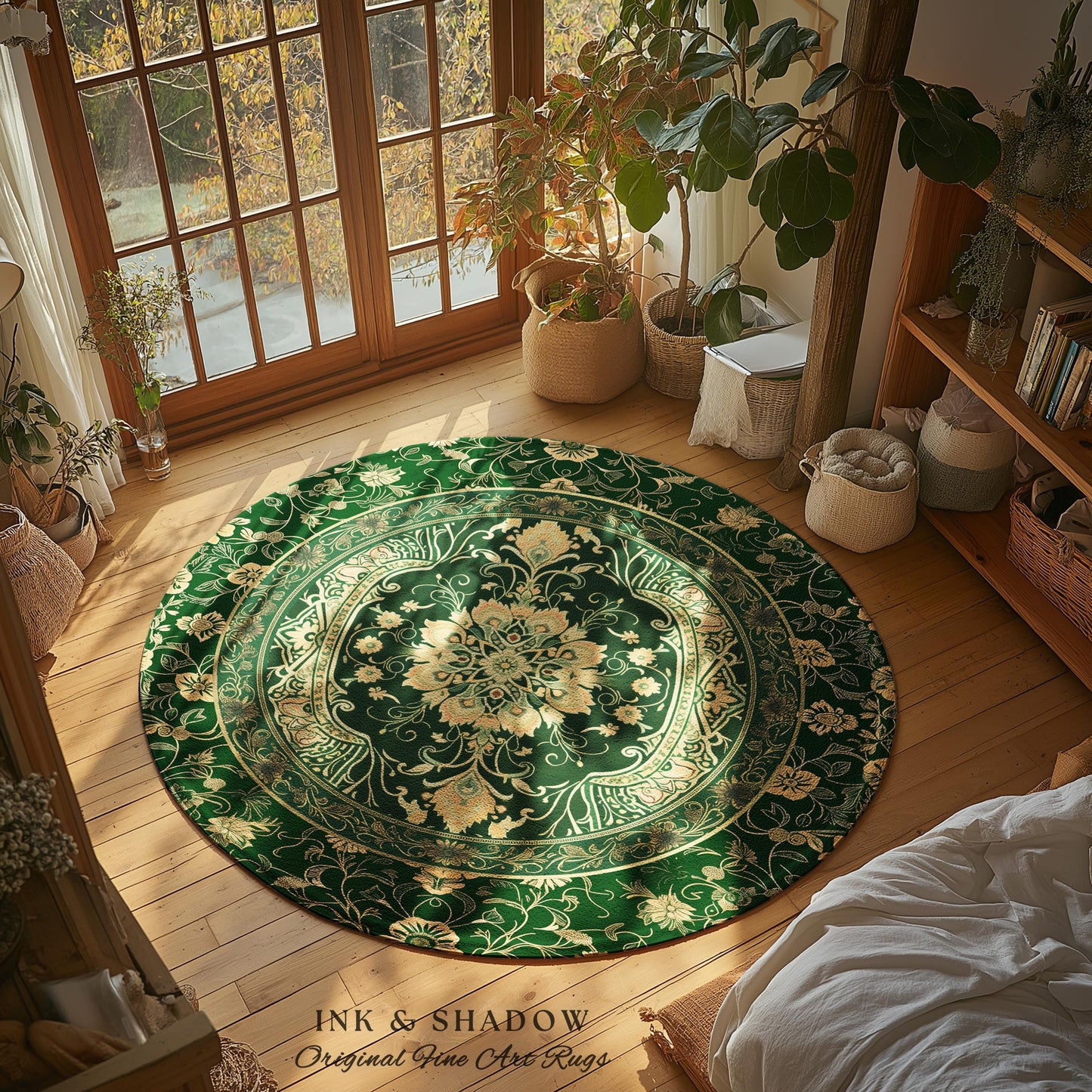 Classical Victorian Green Accent Rug | Vibrant Colors Forest Green Area Rug Floral Elegance Ornate Bohemian Style Baroque Emerald Green |