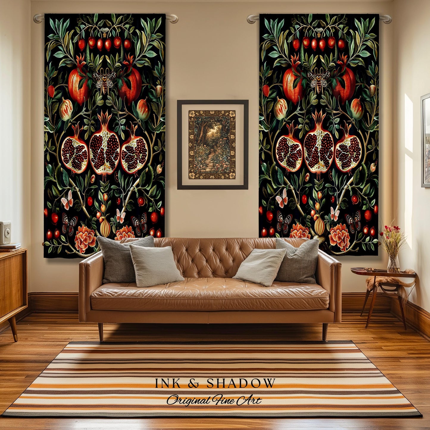 Botanical Pomegranate Drapes Enchanted Floral Whimsigothic Curtains | Dark Academia Woodland Gothic Vintage Cottagegoth Style Occult Decor