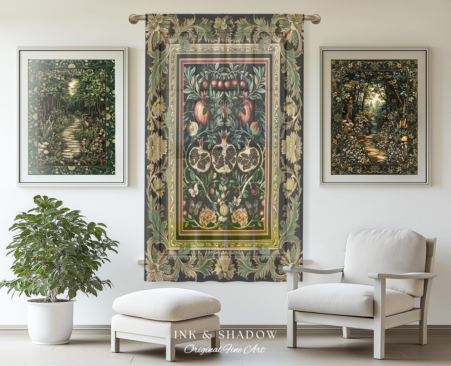 Forestcore Moody Maximalism Pomegranate Curtains Earthy Whimsigoth Aesthetic, Floral Fairycore Grunge Medieval Nature Inspired Drapes Gothic