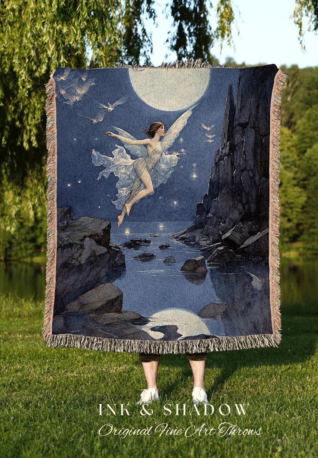 Ethereal Fairy Blanket | Fairy Aesthetic Celestial Wall Art Cottagecore Decor Art Nouveau Tapestry Woven Art Blanket Fairycore Decor Mystic