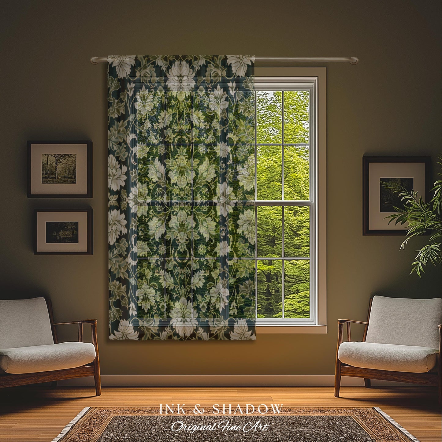 Regal Ornate Floral Aesthetic Curtains | Emerald Green Vintage Royal Drapes Rustic Home Decor Forestcore Housewarming Gift Bedroom Panel |