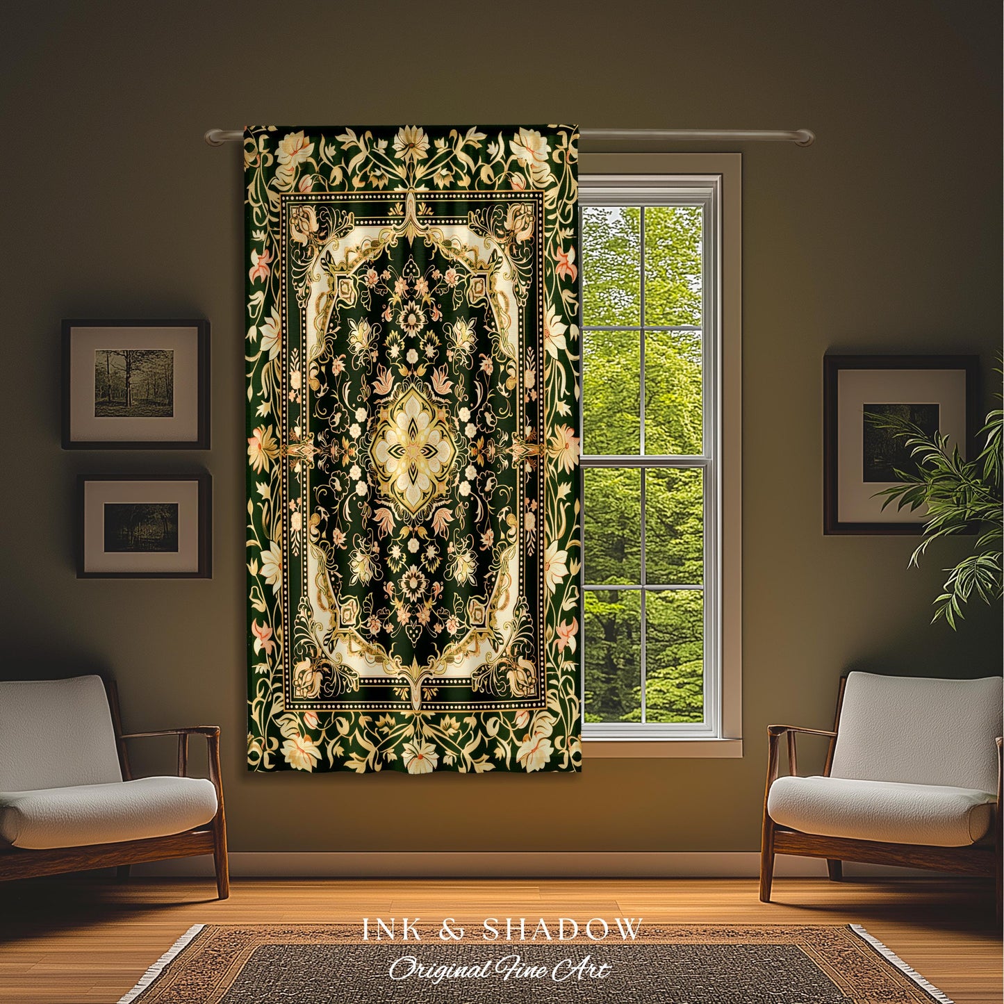 Mystic Florals Boho Pastel Curtains | Whimsical Cottagecore Dark Academia Baroque Home Accent Drapes Bohemian Art Deco Peach Colors Decor |
