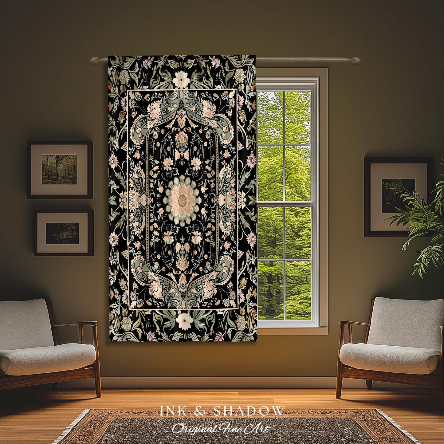 Pastel Gothic Witchy Window Drapes | Ornate Bedroom Decor Artistic Victorian Moody Unique Interior Home Accent Dark Academia Aesthetic Style
