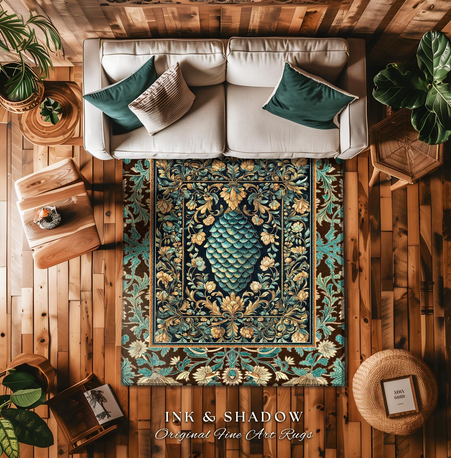 Soft Teal Castlecore Area Rug | Fairy Pastel Ornate Gothic Dragon Scale Fantasy Home Accent Rug Rustic Knightcore Medieval Victorian Decor |