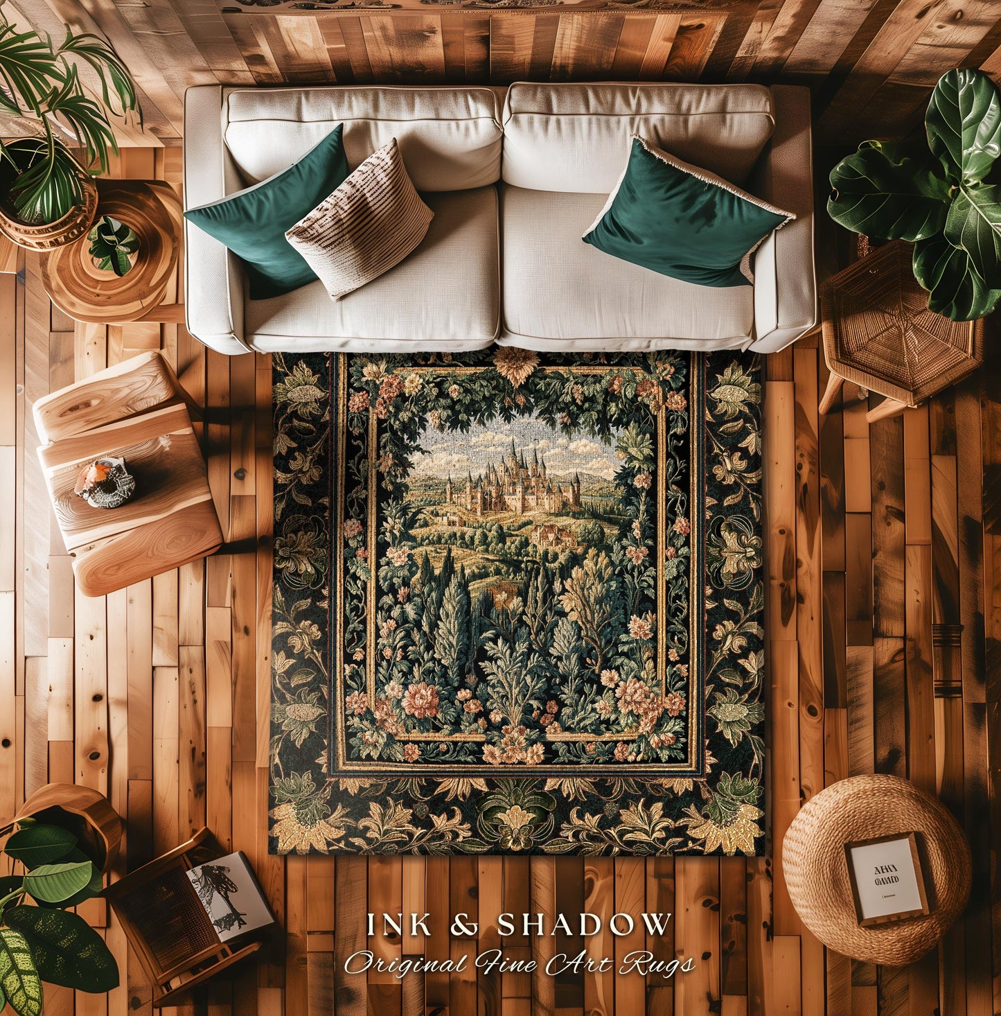 Rustic Floral Landscape Coquette Maximalist Castle Rug Dark Academia Victorian Royal Decor | Fantasy Princess Medieval Home Woodland Accent
