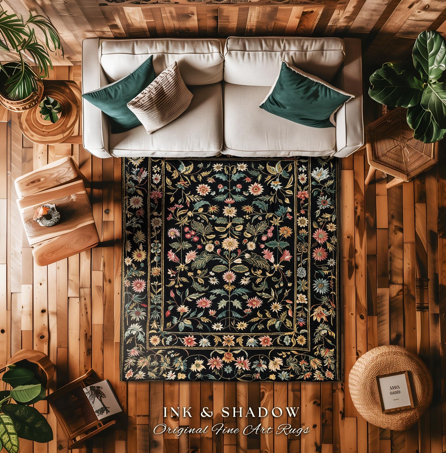 Charming Countryside Floral Field Folk Art Rug, Rustic Wildflower Botanical Cottagecore Decor Ethereal Home Victorian Garden Folklore Accent