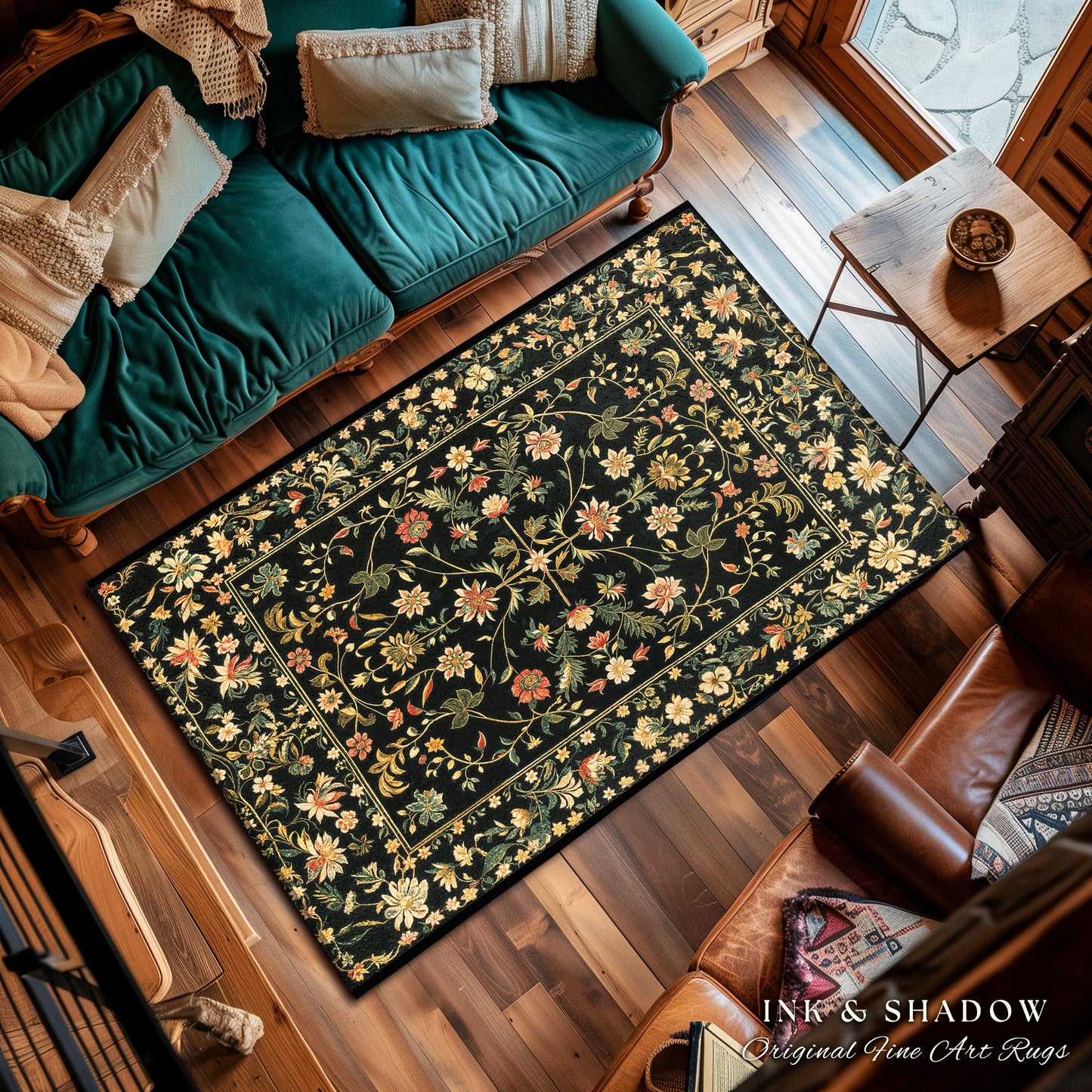 Whimsical Wildflower Folklore Aesthetic Rug Floral Cottagecore Danish Decor | Boho Maximalist Home Botanical Fairycore Rustic Flat Weave Rug