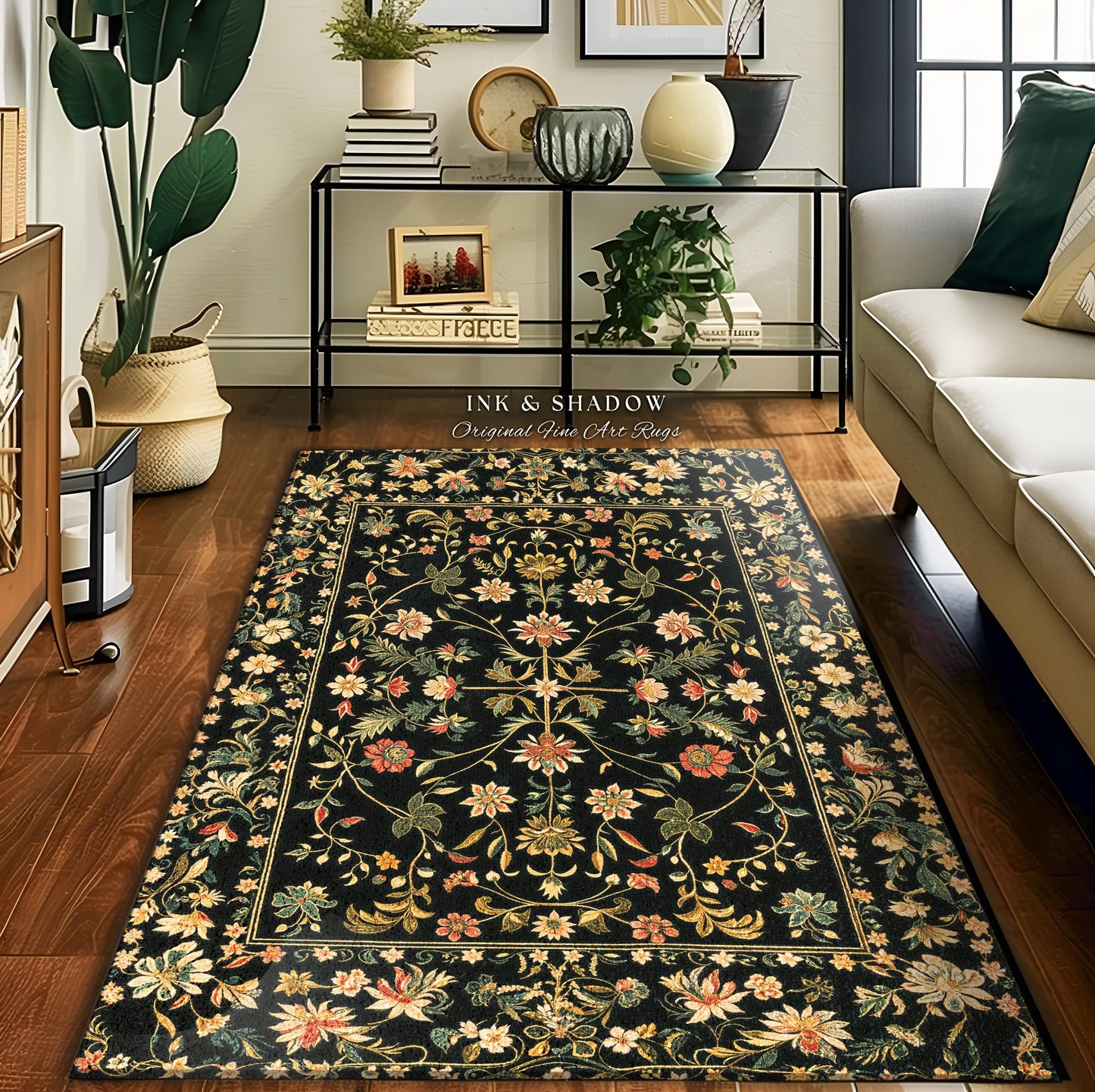 Whimsical Wildflower Folklore Aesthetic Rug Floral Cottagecore Danish Decor | Boho Maximalist Home Botanical Fairycore Rustic Flat Weave Rug