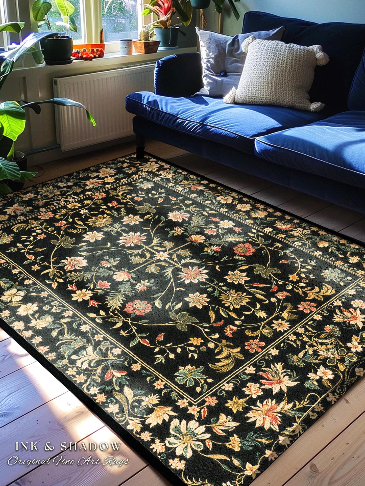 Whimsical Wildflower Folklore Aesthetic Rug Floral Cottagecore Danish Decor | Boho Maximalist Home Botanical Fairycore Rustic Flat Weave Rug