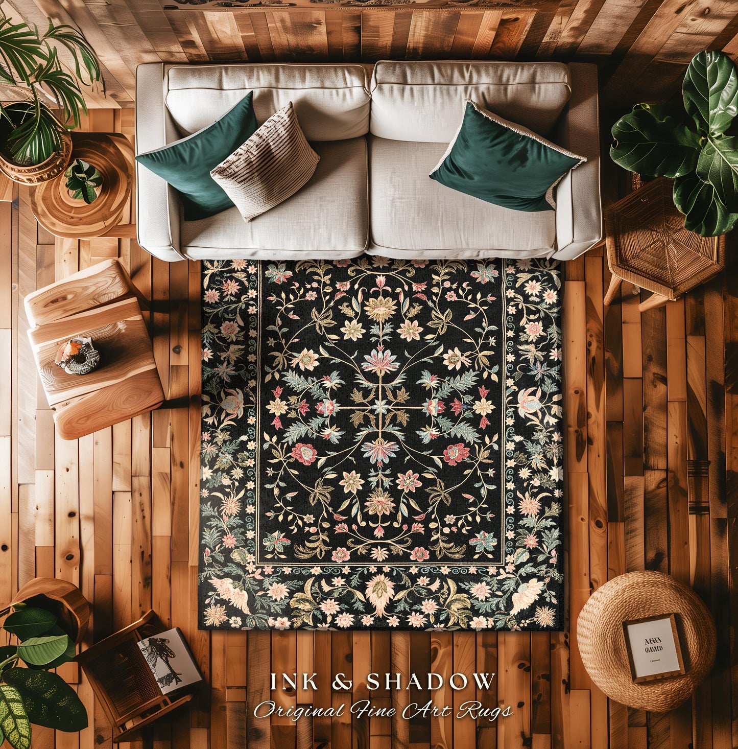 Ornate Baroque Pastel Florals Rug | Rococo Inspired Romantic Decor Vintage Botanical Aesthetic Cottagecore Bedroom Whimsical Elegant Accent