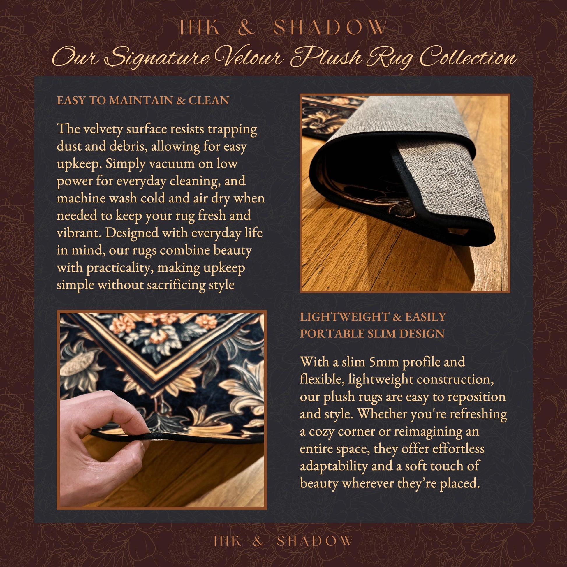 New Custom Rug Velour Style Plush Velveteen Satin Finish Carpet Personalized Decor, Customizable Fine Art Rug Ink and Shadow Large Area Mat