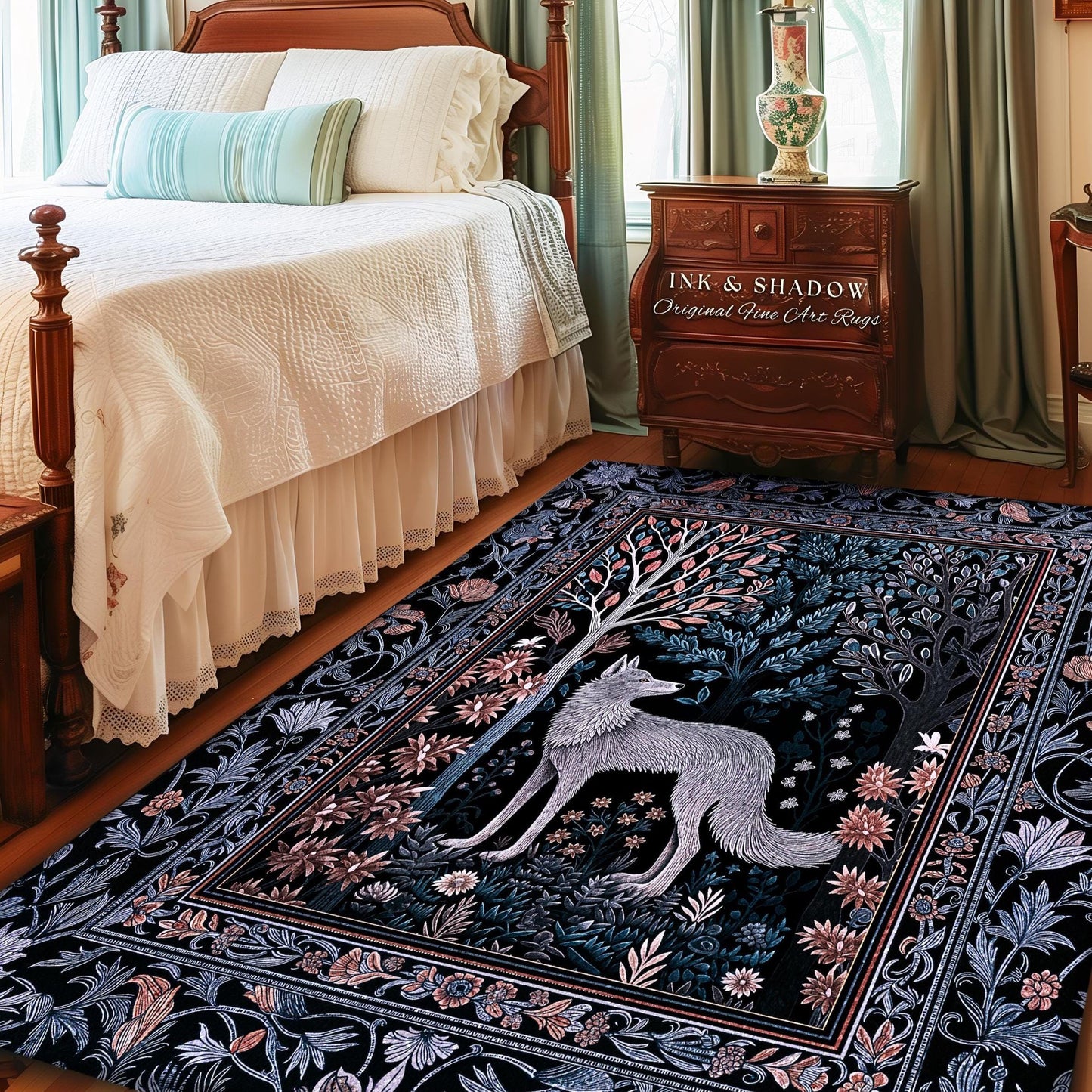Dark Cottagecore Fairytale Area Rug | Storybook Forest Scandinavian Accent Rug Danish Interior Bohemian Aesthetic Magical Fairytale Folklore