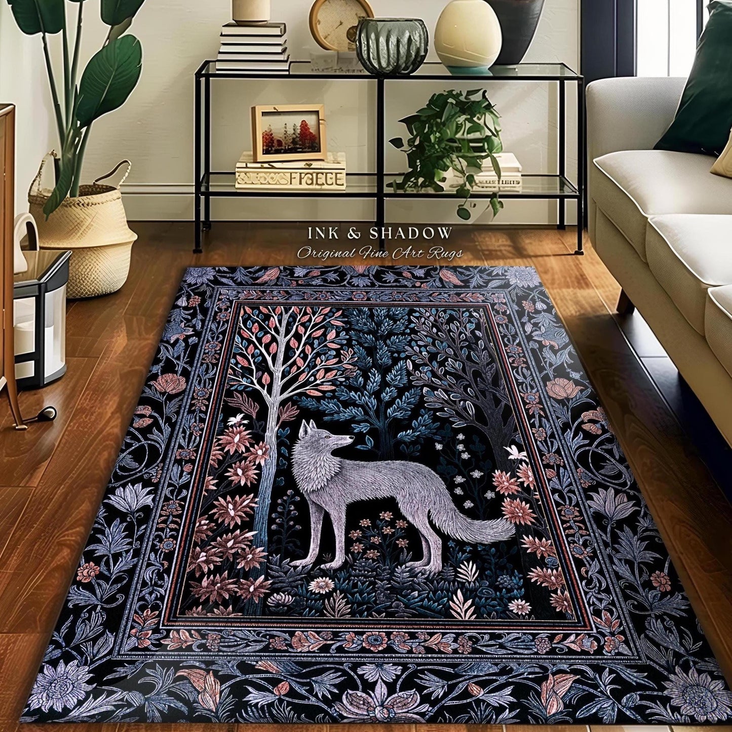 Dark Cottagecore Fairytale Area Rug | Storybook Forest Scandinavian Accent Rug Danish Interior Bohemian Aesthetic Magical Fairytale Folklore