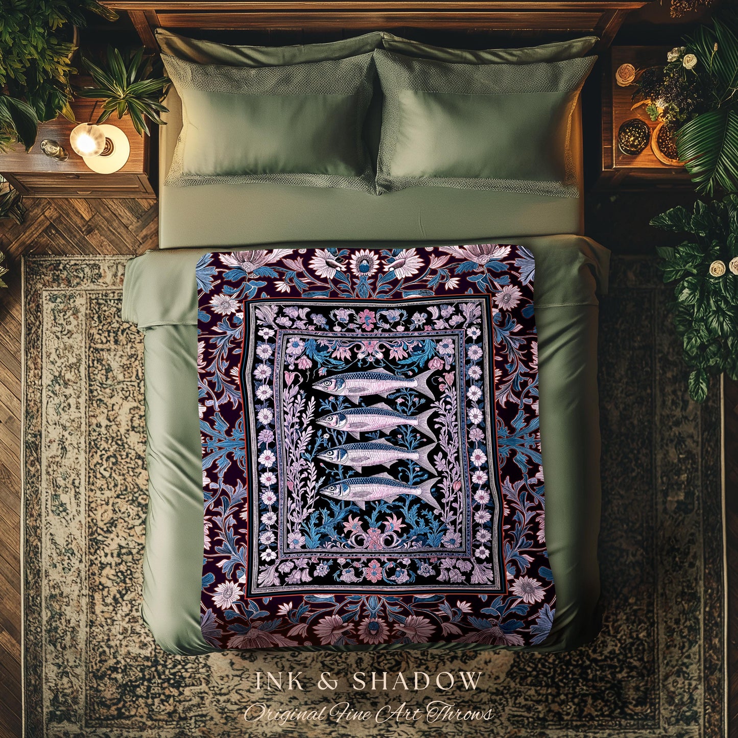 Sardine Blanket Nautical Room Decor Blanket | Marine Life Throw Cozy Tapestry Coastal Wall Art Underwater Design Ocean Inspired Cottagecore
