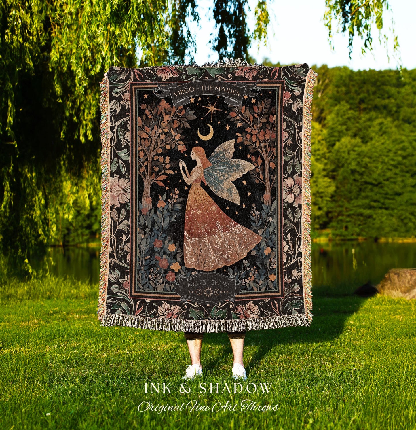 Folklore Virgo Zodiac Blanket Rustic Star Sign Tapestry Throw | Fairycore Art Astrology Gift The Maiden Birth Month Woodland Fairytale Decor