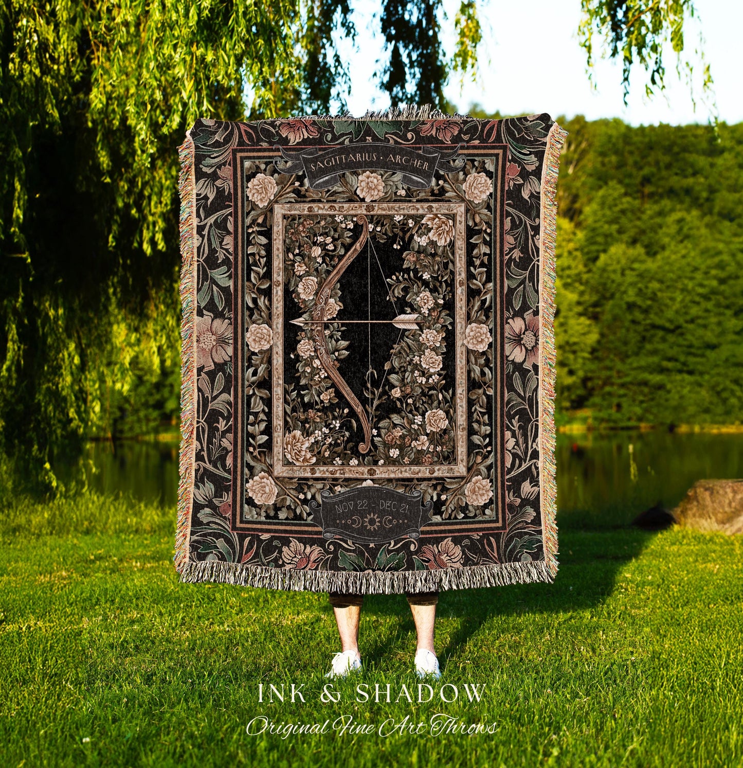 Folklore Inspired Sagittarius Astrology Blanket Rustic Fairycore Constellation Zodiac Tapestry, The Archer Celestial Star Sign Birthday Gift