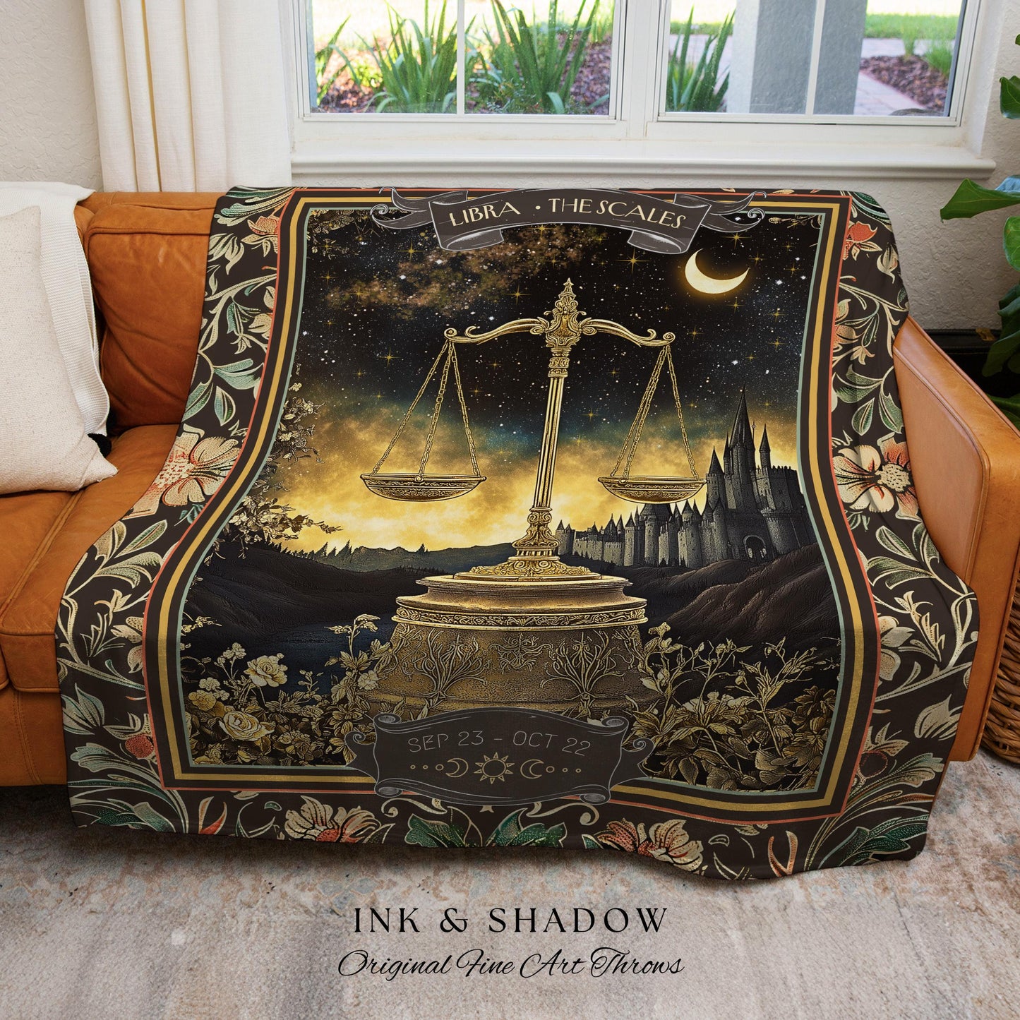 Rustic Libra Astrology Blanket The Scales Zodiac Constellation Tapestry Throw | Folklore Celestial Art Moody Starry Night Sky Landscape Gift