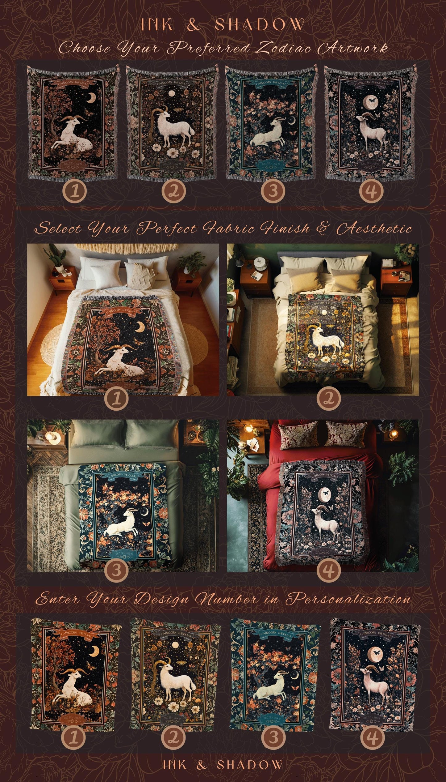 Magic Moonlit Night Sky Celestial Capricorn Star Sign Blanket Forest Fairycore Throw, The Goat Zodiac Birthday Tapestry Whimsical Witchy Art