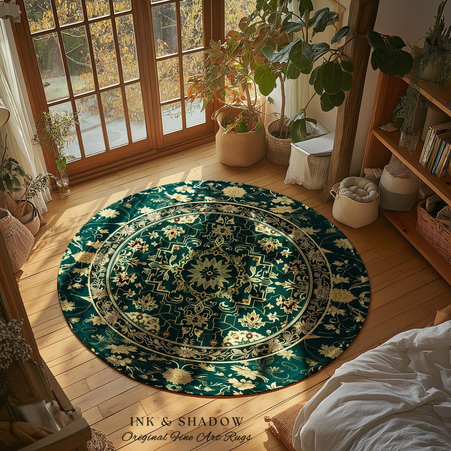 Dark Academia Art Deco Area Rug | Ornate Design Deep Emerald Green Floor Rug Baroque Victorian Gothic Dark Mystic Maximalist Bedroom Decor |