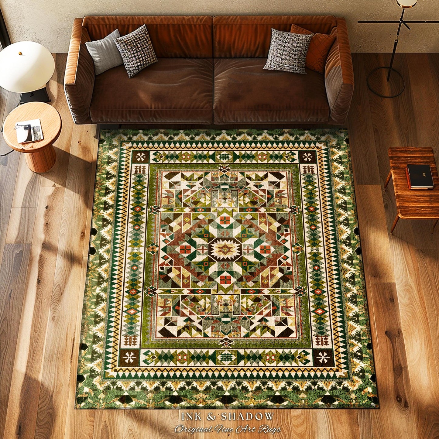 Natural Toned Geometric Area Rug | Warm Midcentury Styling Boho Accent Earth Palette Muted Color Interior Design Nordic Aesthetic Bohemian |