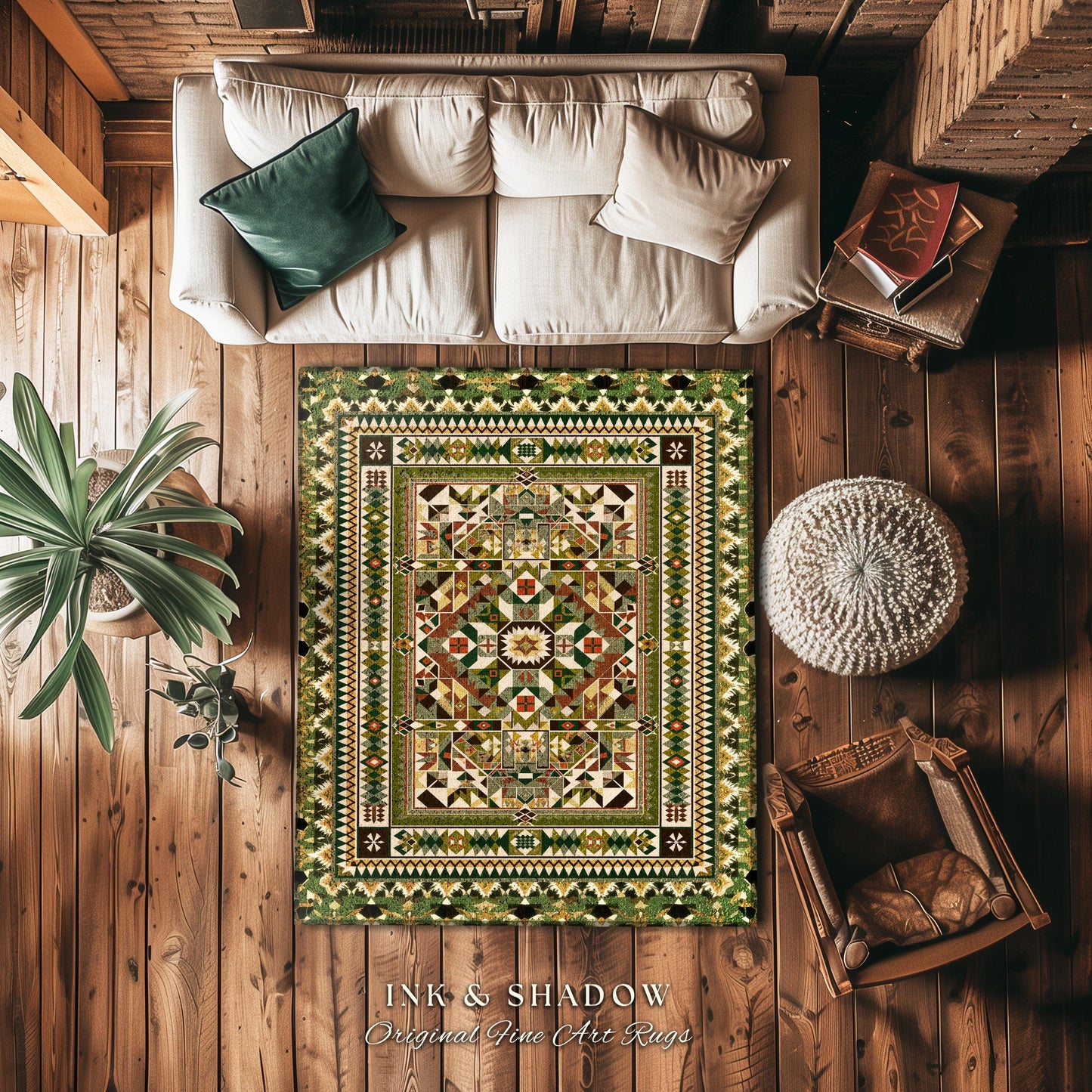 Natural Toned Geometric Area Rug | Warm Midcentury Styling Boho Accent Earth Palette Muted Color Interior Design Nordic Aesthetic Bohemian |