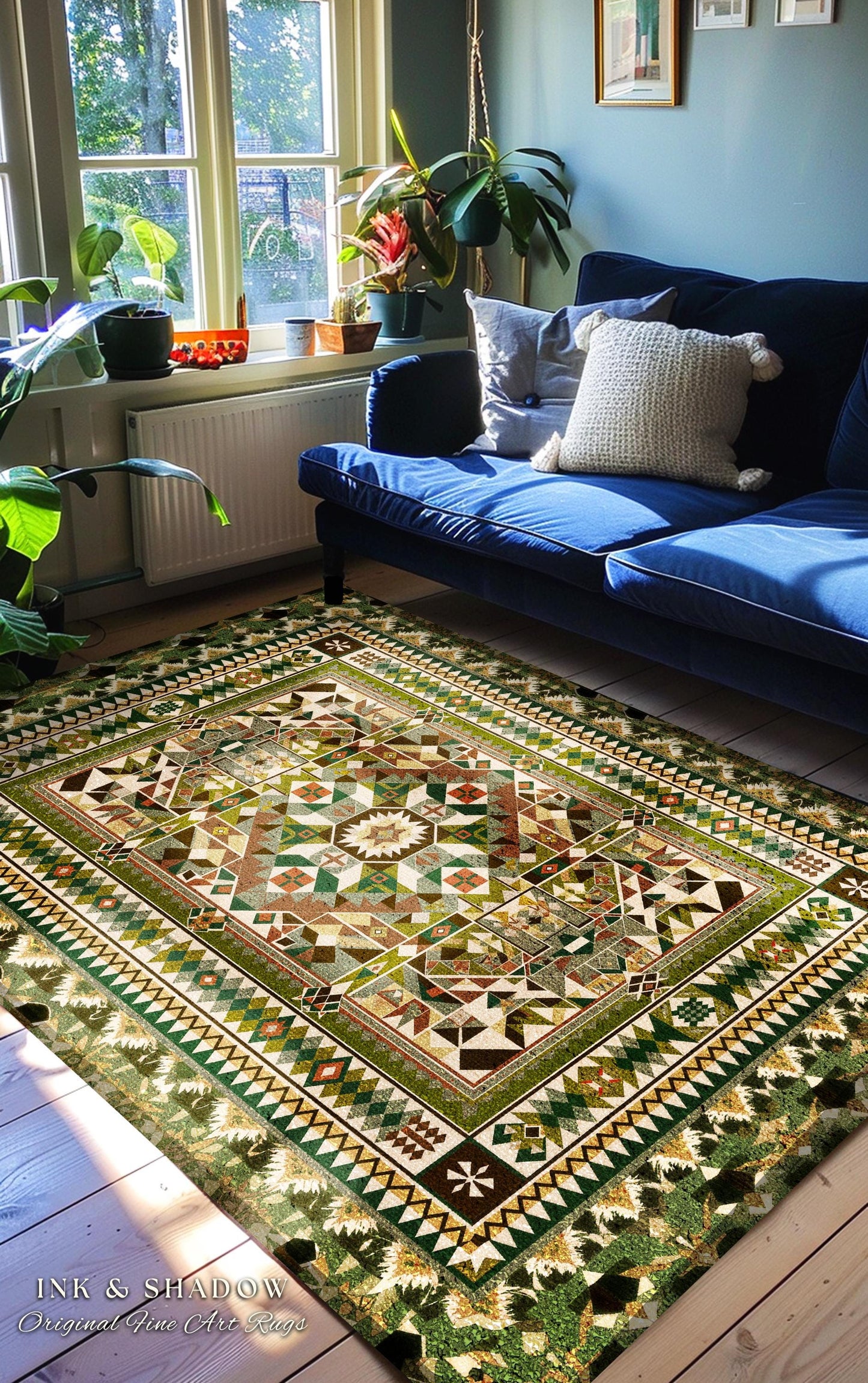 Natural Toned Geometric Area Rug | Warm Midcentury Styling Boho Accent Earth Palette Muted Color Interior Design Nordic Aesthetic Bohemian |