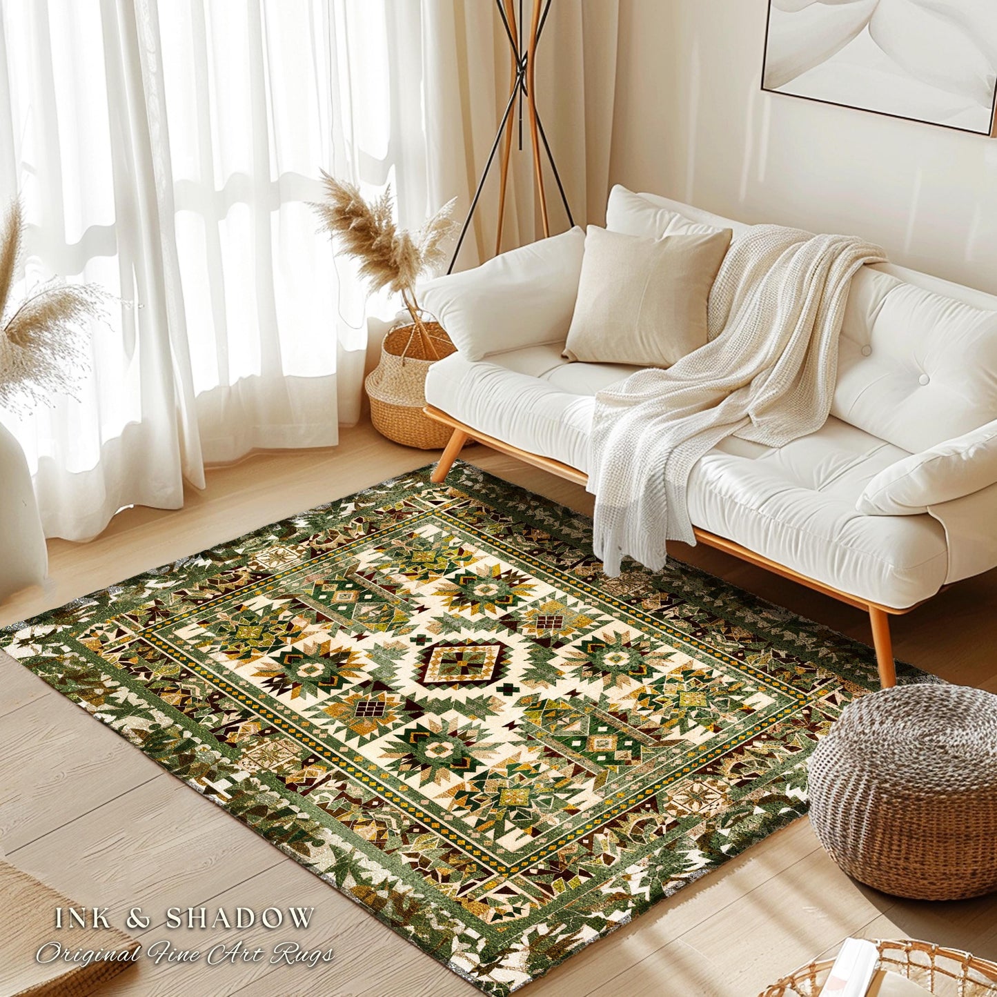 Desert Inspired Accent Rug | Warm Neutral Pattern Modern Boho Look Earthy Interior Soft Lines Muted Color Area Rug Faded Midcentury Appeal