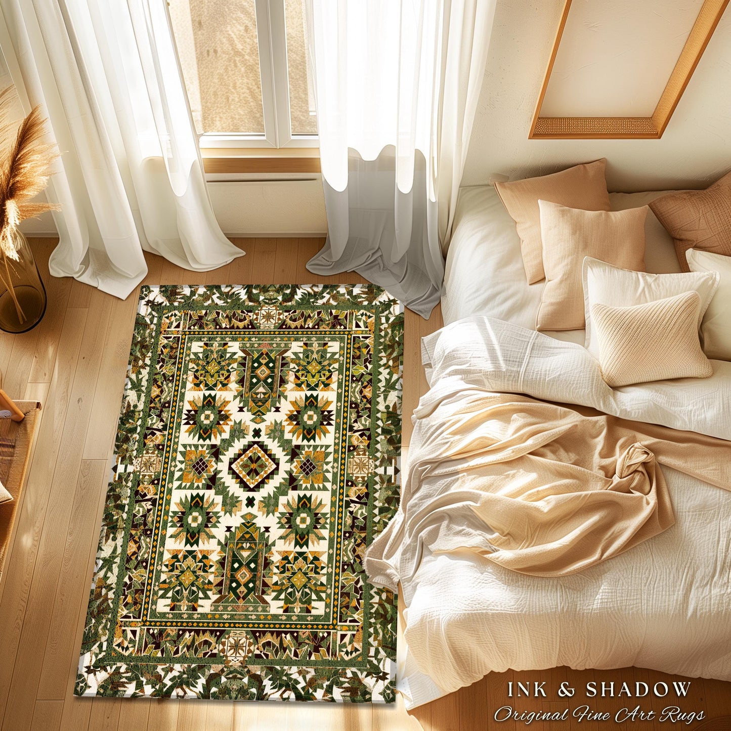 Desert Inspired Accent Rug | Warm Neutral Pattern Modern Boho Look Earthy Interior Soft Lines Muted Color Area Rug Faded Midcentury Appeal