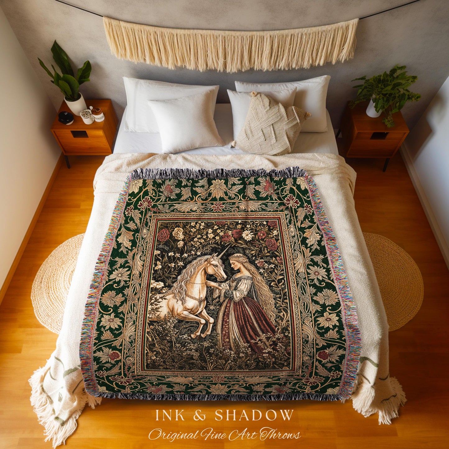 Renaissance Fairytale Floral Throw Blanket | Baroque Cottagecore Aesthetic Literary Goth Tapestry Regal Princesscore Bedroom Decor Medieval