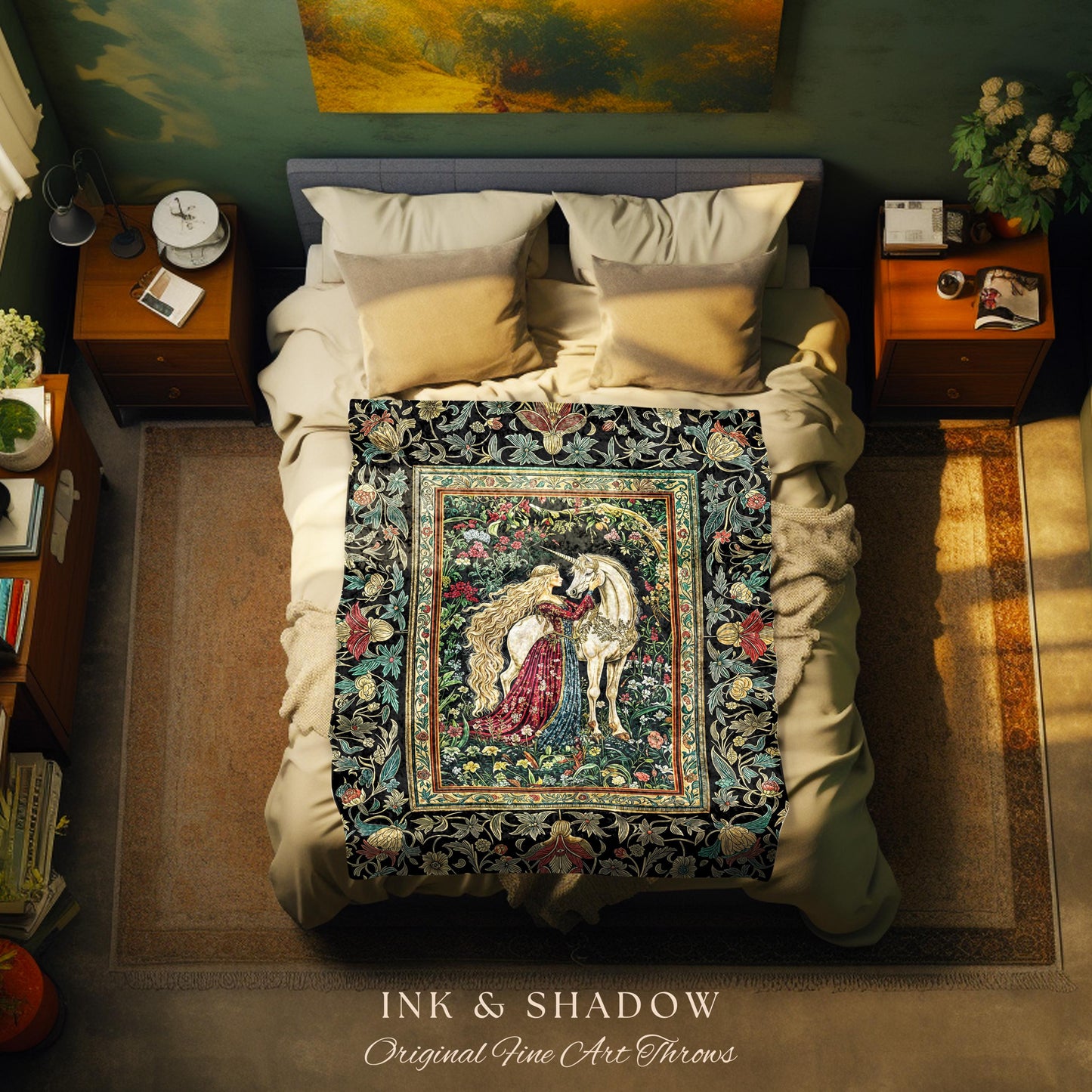 Baroque Fantasy Rustic Throw Blanket | Rococo Coquette Bedroom Decor Dark Royalcore Woven Wall Tapestry Medieval Storybook Gothic Aesthetic