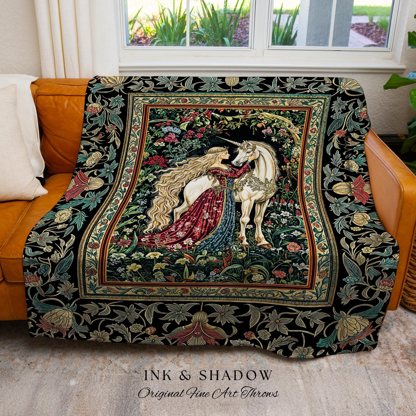 Baroque Fantasy Rustic Throw Blanket | Rococo Coquette Bedroom Decor Dark Royalcore Woven Wall Tapestry Medieval Storybook Gothic Aesthetic