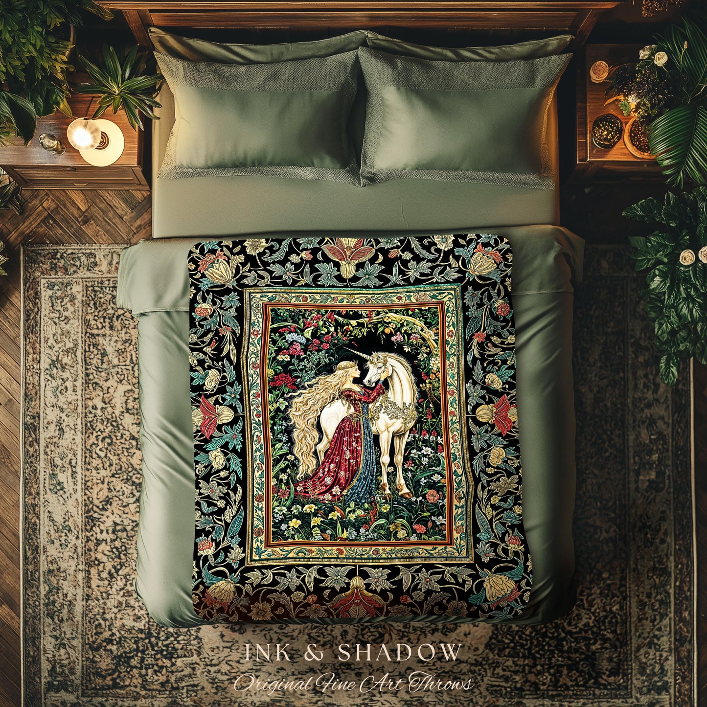 Baroque Fantasy Rustic Throw Blanket | Rococo Coquette Bedroom Decor Dark Royalcore Woven Wall Tapestry Medieval Storybook Gothic Aesthetic