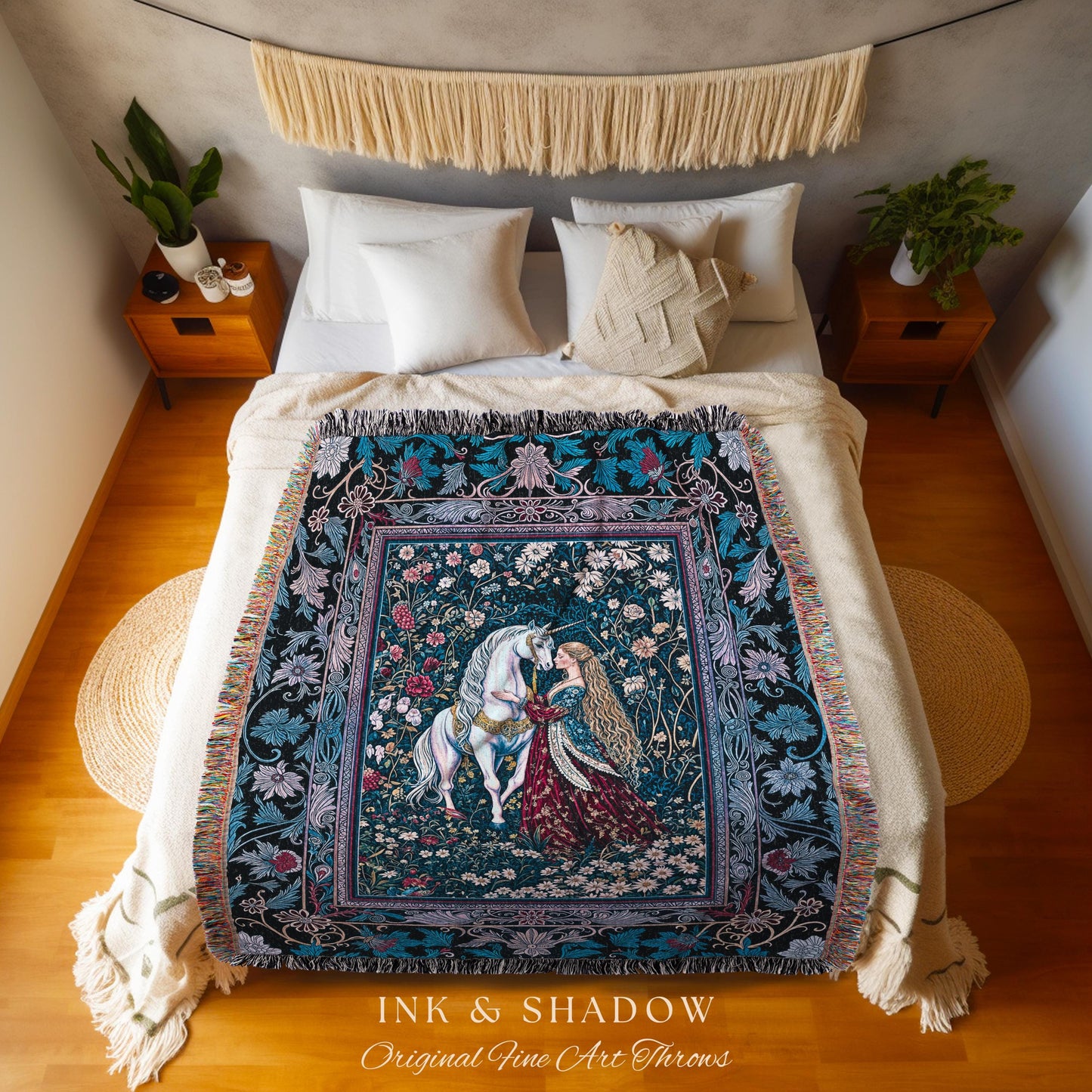 Rococo Enchanted Forest Wall Tapestry | Rustic Fairytale Bedroom Baroque Elegance Medieval Woven Throw Blanket Romance Gothic Aesthetic |