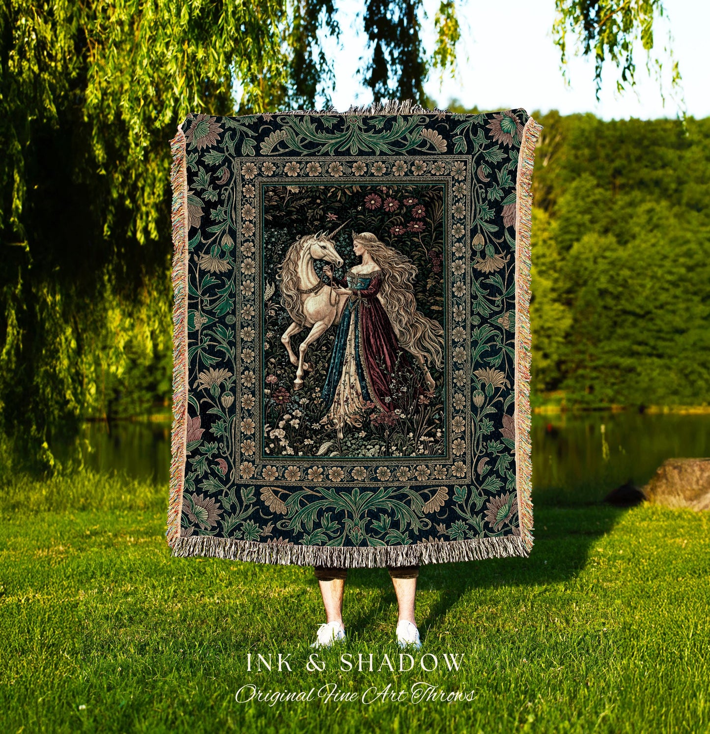Rich Rococo Fairytale Woven Throw Blanket | Mystical Gothic Romance Aesthetic Regal Princesscore Bedroom Tapestry Cottagecore Renaissance