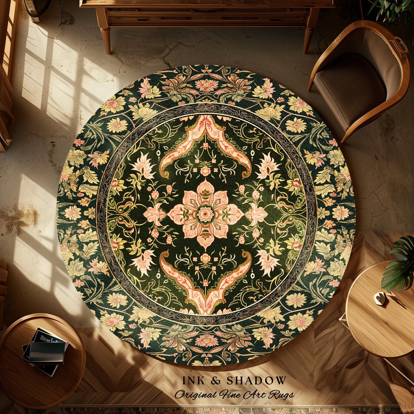 Baroque Elegance Ornate Accent Rug | Whimsical Bohemian Area Rug Classical Ornamental Style Victorian Floral Elegance Art Deco Bedroom Boho
