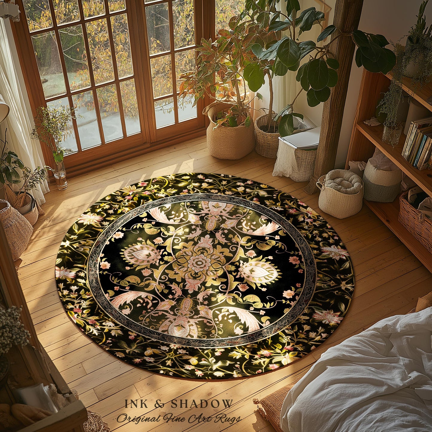 Modern Royal Aesthetic Area Rug | Ethereal Florals Pastel Whimsical Cottagecore Trendy Dark Academia Home Accent Rug Bohemian Retro Art Deco