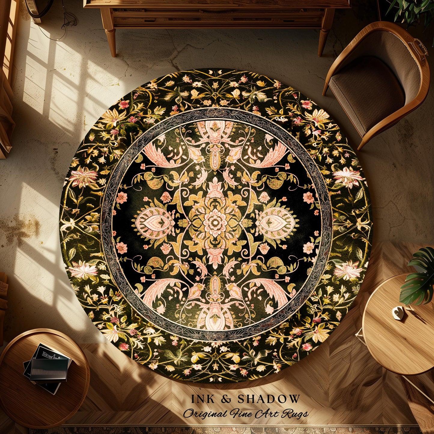 Modern Royal Aesthetic Area Rug | Ethereal Florals Pastel Whimsical Cottagecore Trendy Dark Academia Home Accent Rug Bohemian Retro Art Deco