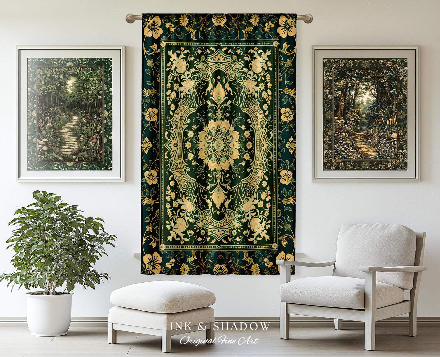 Rococo Revival Emerald Green Curtains | Rustic Maximalist Dark Academia Vintage Window Drapes Victorian Gothic Aesthetic Unique Decorative