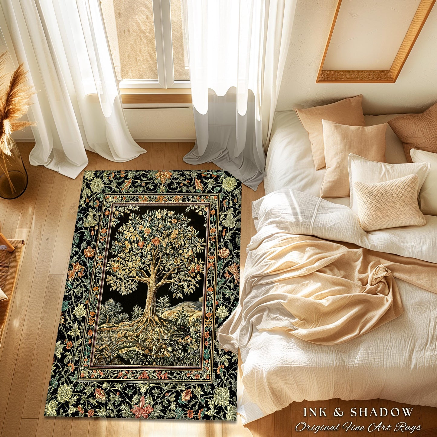 Regal Woodland Tree Rug | Floral Heritage Decor Rug Parisian Style Gothic Cottagecore Aesthetic Traditional Living Room Accent Chateaucore