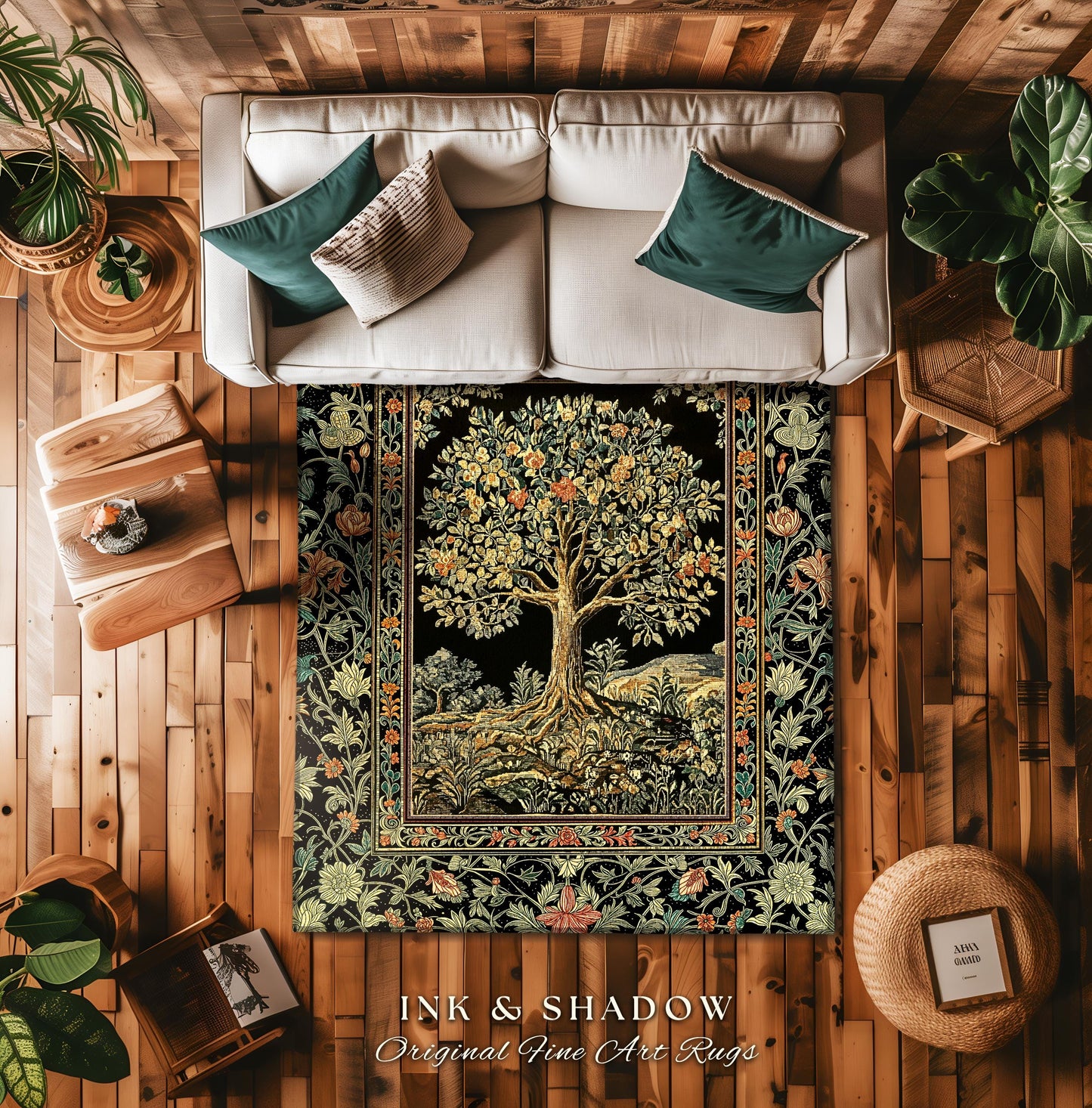 Regal Woodland Tree Rug | Floral Heritage Decor Rug Parisian Style Gothic Cottagecore Aesthetic Traditional Living Room Accent Chateaucore