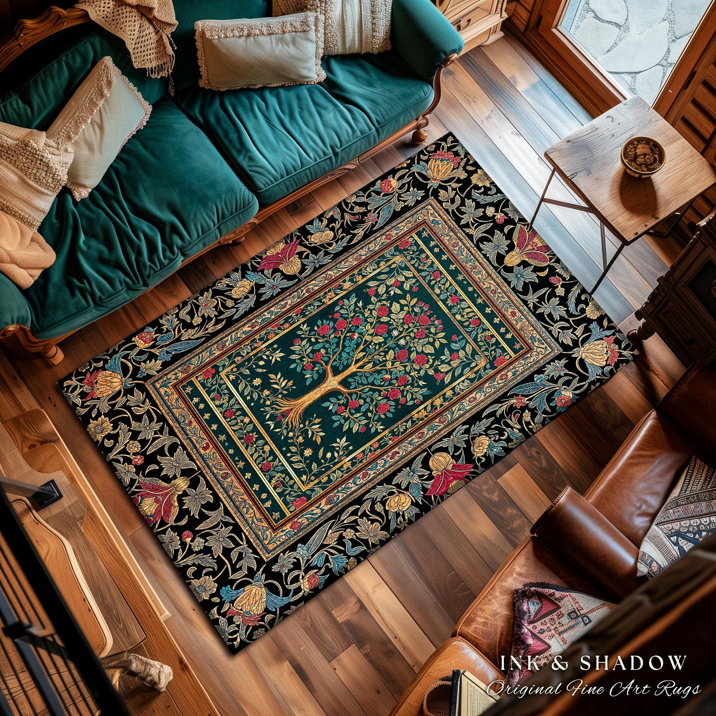 Blooming Roses Romantic Rococo Area Rug | Vintage Botanical Accent Rug Ornate Border Victorian Folk Art Medieval Maximalist Room Decor |