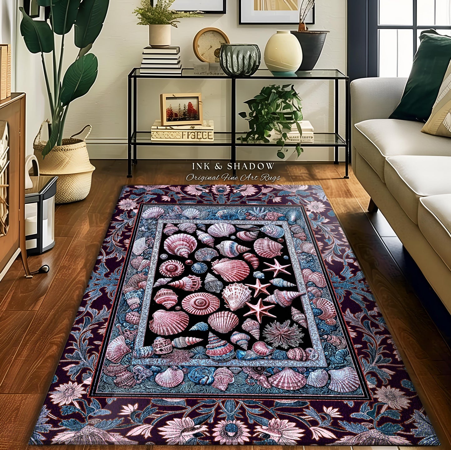 Dreamy Marine Sea Shell Area Rug | Beach-Inspired Nautical Bedroom Coastal Art Fairycore Bedroom Ocean Fantasy Decor Pastel Starfish Accent