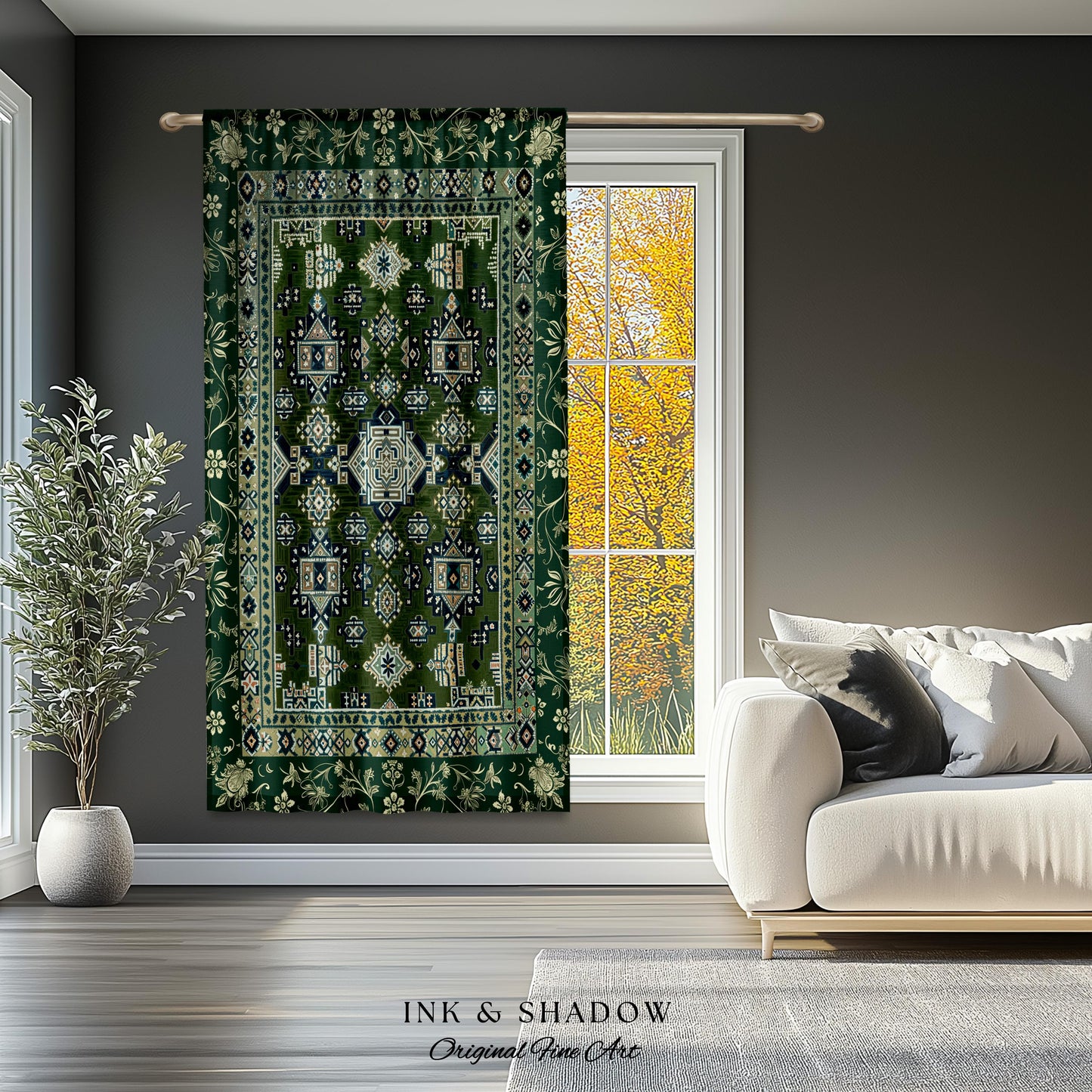 Blue Green Elegant Home Decor Curtain | Rustic Aesthetic Living Room Pastel Drapes Home Decor Housewarming Gift Cottagecore Green Bedroom