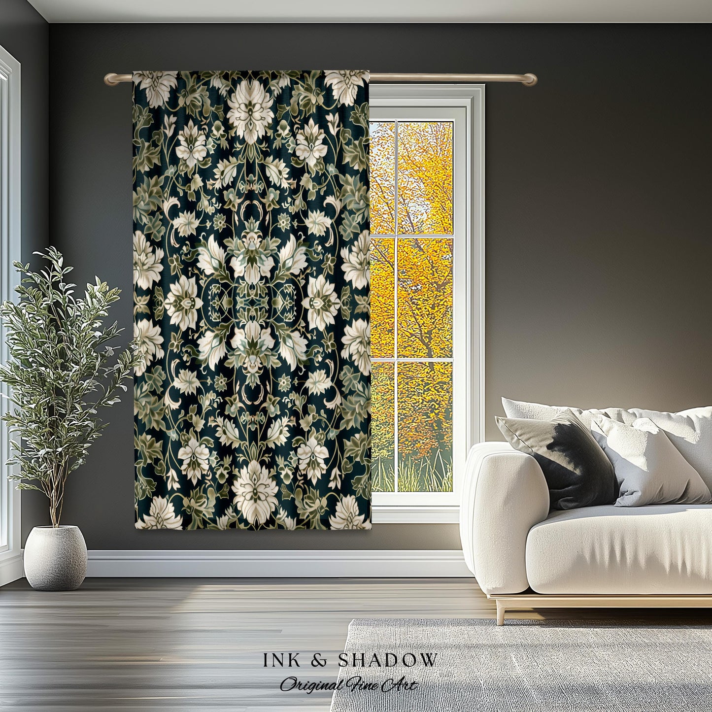 Regal Ornate Floral Aesthetic Curtains | Emerald Green Vintage Royal Drapes Rustic Home Decor Forestcore Housewarming Gift Bedroom Panel |