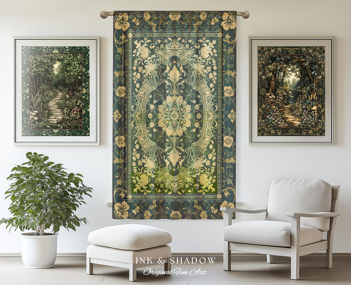 Rococo Revival Emerald Green Curtains | Rustic Maximalist Dark Academia Vintage Window Drapes Victorian Gothic Aesthetic Unique Decorative