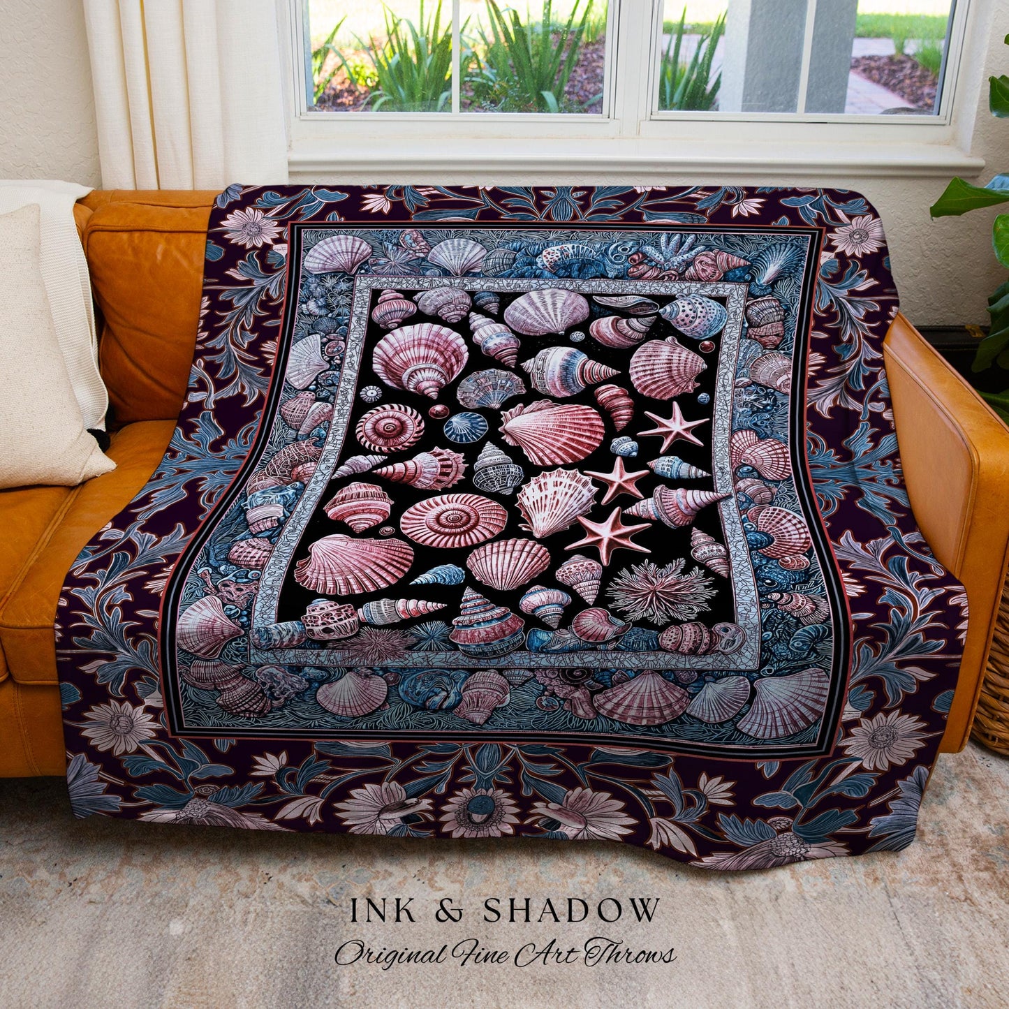 Dreamy Marine Sea Shell Blanket | Beach-Inspired Nautical Throw Coastal Art Fairycore Tapestry Ocean Fantasy Decor Pastel Starfish Accent |
